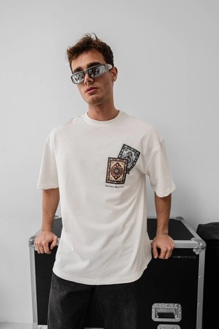 Barlashive Erkek Yazlık Bisiklet Yaka Baskılı Regular Fit Tişört Kısa Kol T-shirt - Beyaz Çok Renkli