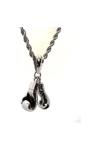 Çift Boks Eldiveni Metalik Çelik Kolye Işıklı Kutuda Sevgiliye Eşe Babaya Kolye Beyaz