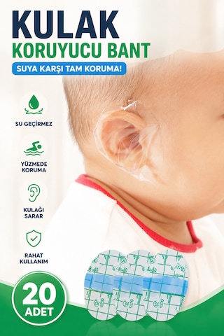 Kulak Enfeksiyonlarına Karşı Etkili Koruma Banyo Kulak Koruyucu Bant 20 Adet