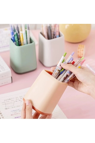 Renkli Plastik Masaüstü Kalemlik Kawaii Tek Gözlü Şık Kalemlik - Pembe Pembe