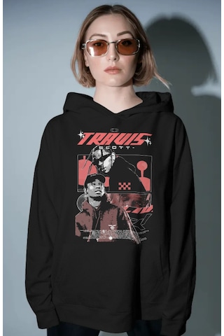 Sevbano Travis Scott Rapper Şarkıcı Ön Baskılı Unisex Oversize Premium Ho Siyah
