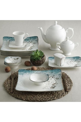 Güral Porselen Spinoza Reaktif 6 Kişilik Kahvaltı Takımı 30 Parça 1341 Beyaz - Mavi