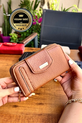 Lavinia Taba Vegan Deri Kadın Cüzdan Fermuarlı Ve Mıknatıslı 16x9 Cm Kahverengi