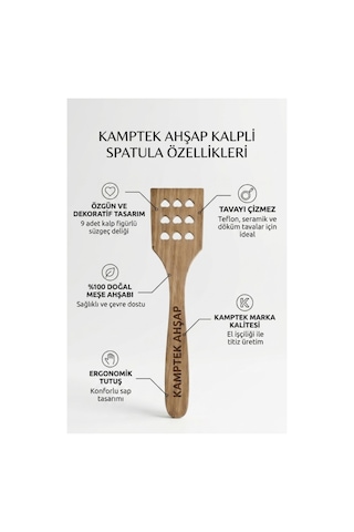 Kamptek Kalp Delikli Ahşap Spatula Doğal Ahşap Meşe Aşçıların Sevgilisi Ahşap