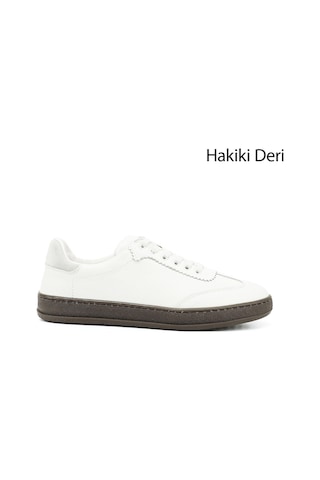 Gönderi R Beyaz Bağcıklı Hakiki Deri Sneaker Beyaz