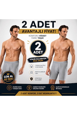 Erdem Erkek Füme 2 Adet Likralı Uzun Paça Boxer Kutulu- 1470fw