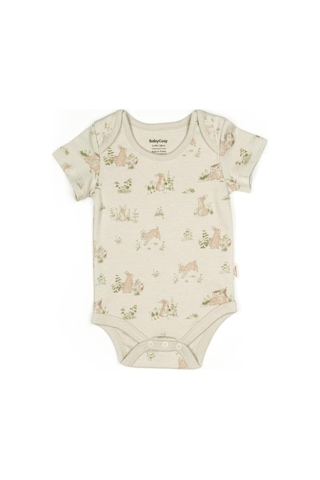 Bebek 3lü Kısa Kollu Badi Kutulu Set %100 Organik Pamuk, Bebek Ve Yenidoğan Serisi - Csy5763 Ekru - Yeşil