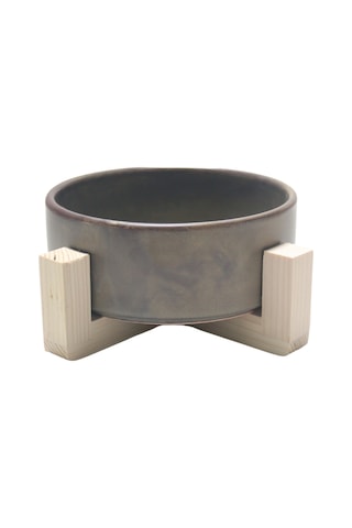 Yılmazel Seramik ve Doğal Ahşaptan Kedi Mama ve Su Kabı
