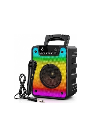 20w Rms Güçlü Bluetooth Parti Hoparlörü - 4 İnç Rgb Işıklı - Kablolu Mikrofonlu Karaoke Seti Mikrofon Dahil -