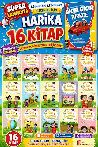 1. Sınıftan 2.sınıfa Geçenler İçin Harika 16 Kitap Gıcır Gıcır Türkçe+ Can Dostum Hikaye Seti