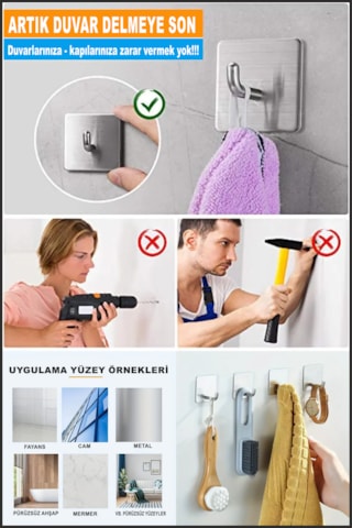 2'li Kendinden Yapışkanlı Paslanmaz Banyo Askısı / Havlu Askısı Çelik