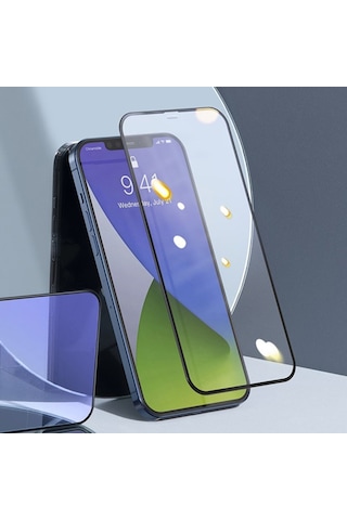 Baseus Apple Uyumlu   iPhone 12 Pro Max 6.7 0.3Mm Full Anti Blue Light Tempered Ekran Koruyucu Siyah