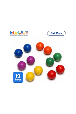 Magly Ball Pack Top Seti Ball Run İle Uyumlu Top Eklentisi - Çocuklar İçin 12 Adet Renkli Ahşap Top
