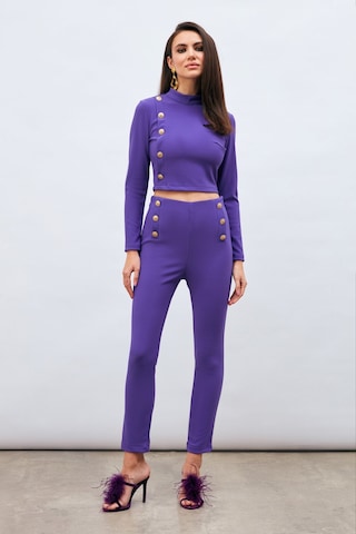 Sateen Düğme Detaylı Pantolon - Mor-132977 Mor