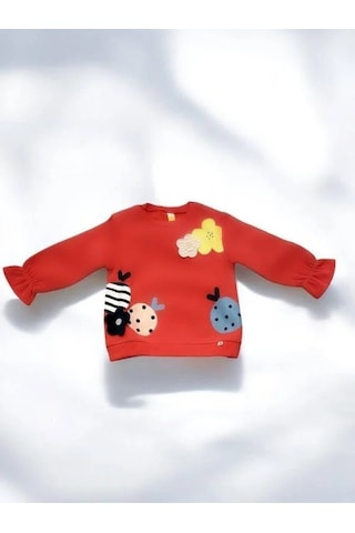 Kız Çocuk Çiçek Desenli İçi Şardonlu Kadife Taytlı Takım-14515 Nar Çiçeği