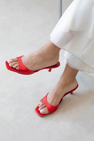Wolk Shoes Jordy Kadın Topuklu Saten Sandalet Kırmızı