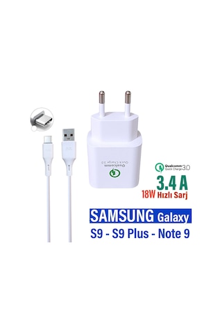 Samsung Galaxy S9 S9+ Plus Note 9 Uyumlu Şarj Cihazı Ve Kablosu 3.4a 18w Hızlı Şarj