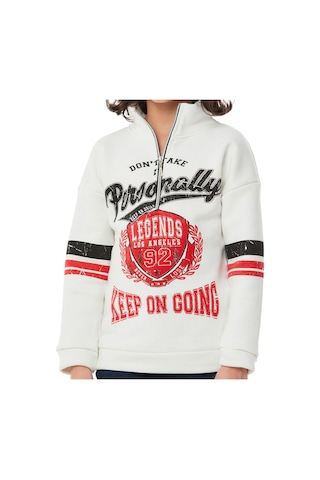 İrem Çocuk Giyim Erkek Çocuk /kız Çocuk Legends Yazılı Fermuar Yaka Beyaz Renk Sweatshirt Beyaz