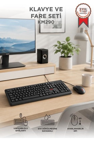 Özel Üretim Donanım Bilişim Aksesuar Kablolu Q Klavye Mouse Seti Km290 Siyah Diğer