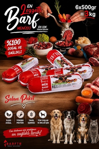 Mix Barf 3 Kg 500 Gr Salam Paket Tekli Ambalajlarda Köpek Maması-110 Mix Barf 3 Kg 500 Gr Salam Paket Tekli Ambalajlarda Köpek Maması-110