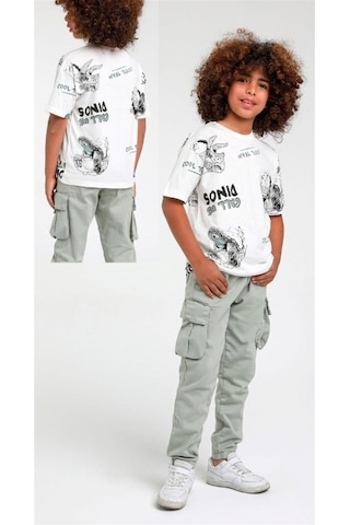Escabel Erkek Çocuk Dinazor Desenli Pamuklu Tshirt-12846-yeşil Yeşil