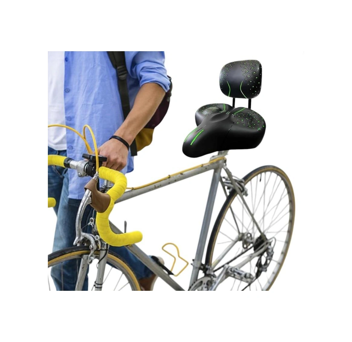 Sırt Destekli Bisiklet Sele Koltuğu Sırt Desteği İle Bisiklet Elektrikli Bisiklet Selesi Yeşil Siyah