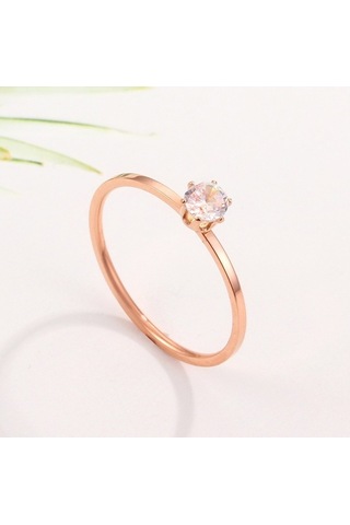 Fastbuy Çok Renkli Rose Gold Very Fine 6-claw Diamond Titanium Steel Women's Us Size 4 Ring Çok Renkli