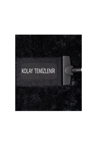 Siyah Post Peluş Yumuşak Yıkanabilir Kaymaz Dot Taban Salon Koridor Çocuk Halısı Siyah