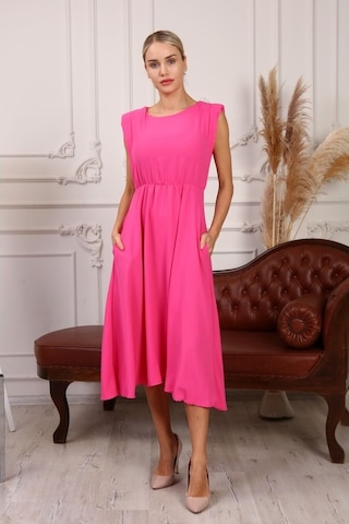 Aymeravm - Beli Büzgülü Kalın Askılı Kadın Elbise - Mas0938Ga