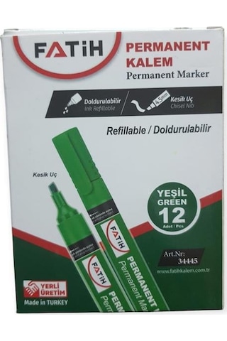 Fatih Doldurulabilir Yeşil Renk Marker Koli Kalemi Kesik Uç 4.5mm 12'li Paket Çok Renkli