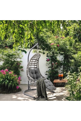 Capri Swing Bodrum Tekli Rattan Bahçe Balkon Salıncağı Gri Çok Renkli