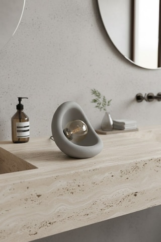 Modern Beton Dokulu Abajur Organik Oval Gece Lambası Masaüstü Komodin Lambası 25 Cm Gri