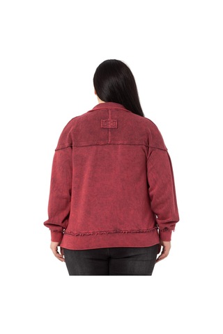 Büyük Beden Pis Dikişli Fermuarlı Yırtmaçlı Parça Boyalı Bordo Sweatshirt-bordo Bordo