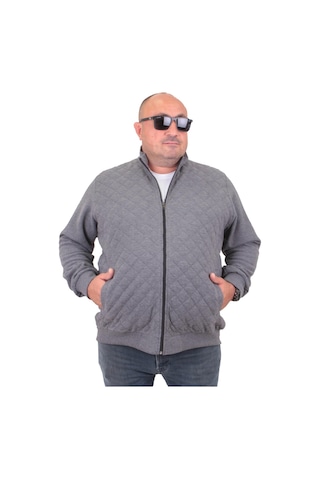 Starbattal Diamond 23281 Fermuarlı Erkek Büyük Beden Hırka Antrasit Melanj