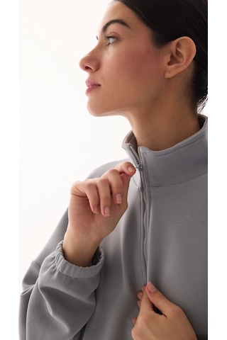 Penti Gri Silky Touch Dik Yaka Fermuarlı Crop Sweatshirt