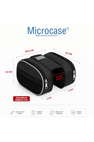 Microcase Bisiklet Orta Kadro için Reflektörlü 2 Gözlü 2 Yan Cepli Cırt Cırtlı Geniş Hacim Bisiklet Çantası AL5573