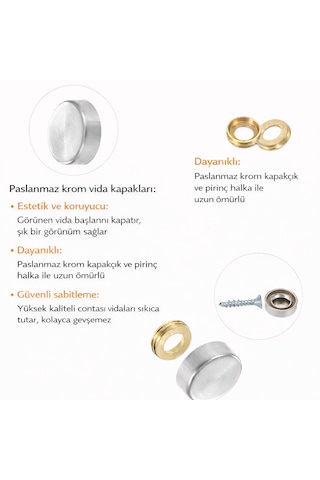 Vida Kapağı Kapatıcı 15 Mm 10 Adet - Parlak Krom Vida Tapası 0-0