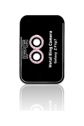 Samsung Galaxy Uyumlu Z Flip 7 İçin Ipg Prolens Kamera Lens Koruyucu Elmas Taş Çerçeveli, Kırılmaz Cam Pembe