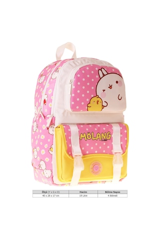 Kaukko Kids Dört Bölmeli Kız Çocuk Molang Baskılı Pembe - Sarı Okul Sırt Çantası - L5318 Çok Renkli