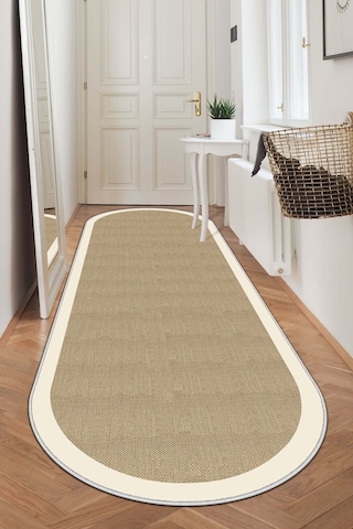 West Home Makinede Yıkanabilir Kaymaz Taban Leke Tutmaz Oval Yolluk Ev Dekorasyonu İçin Hasırlı Kesme Yolluk 455 Beige Oval Yolluk