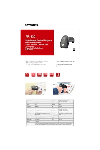 Performax Pr-520 1D/2D Karekod Kablosuz Barkod Okuyucu