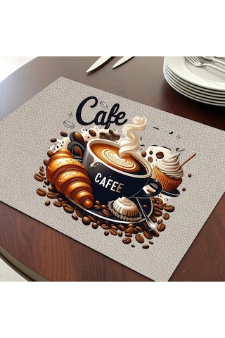 Cafe Love Tasarımlı Amerikan Servis, Tabak Altlığı & Şık Masa Dekoru, Ev Hediyesi, 2 Adet Krem