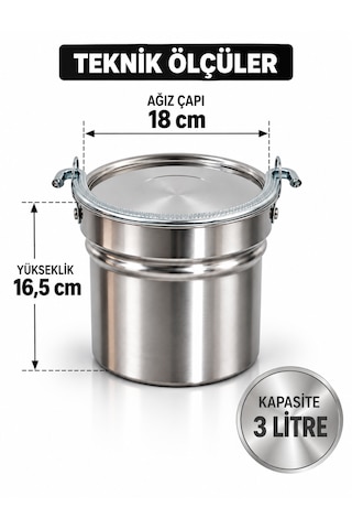 3 Litre Paslanmaz Krom Çelik Yoğurt Mayalama Ve Süt Kabı Satır/bakraç Demir Kulp Metalik