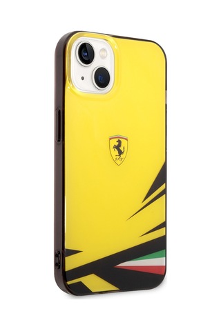 İphone Uyumlu 14 Kılıf Ferrari Lisanslı Baskı Logolu İtalyan Bayrak Baskılı Dizayn Kapak Sarı