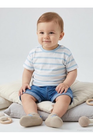 Civil Baby Çizgili 6-18 Ay Tişört - Mavi