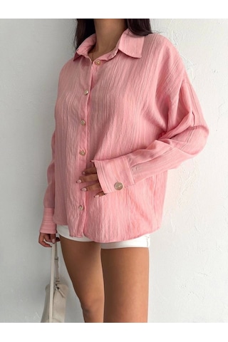 Çizgili Oversize Gömlek Pembe