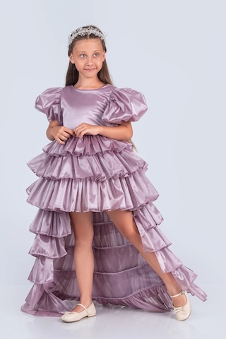 Volanella Taçlı Kız Çocuk Abiye Çift Tarz, Tek Elbise. Lila