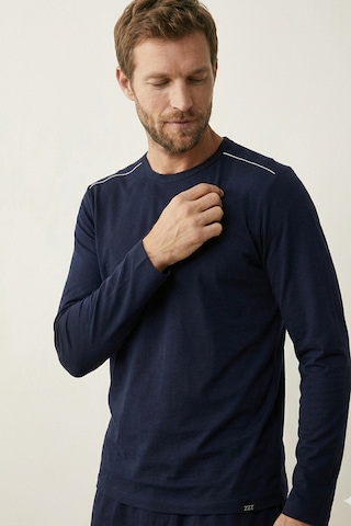 Elemge %100 Pamuk Süprem Uzun Kollu Pijama Üstü Erkek T-shirt Compact Penye Rahat Kalıp Tok Kumaş Lacivert