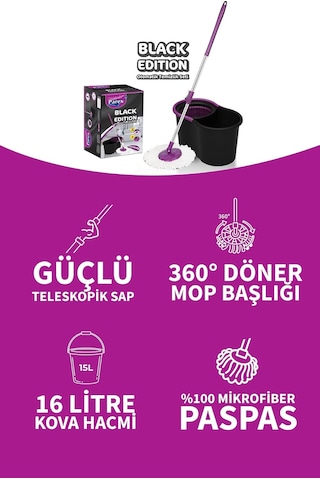 Parex Black Edition Otomatik Temizlik Seti - Kova Mop Seti
