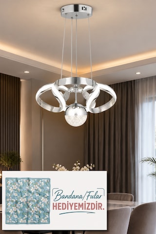 Çizgili Kasa Diana Power Led Avize Krom Modern Dekoratif Halka Tasarımlı Salon Ve Yemek Odası Aydınlatma 4183
